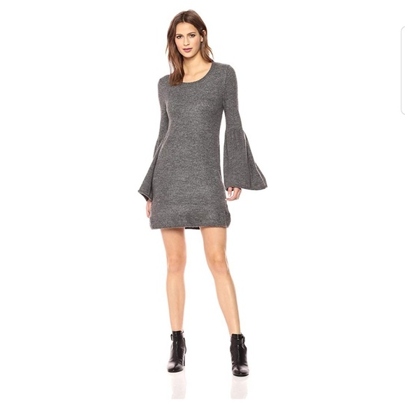 Kensie Sweater Boho Bell Sleeves Mini Dress Gray Size M - Picture 8 of 9